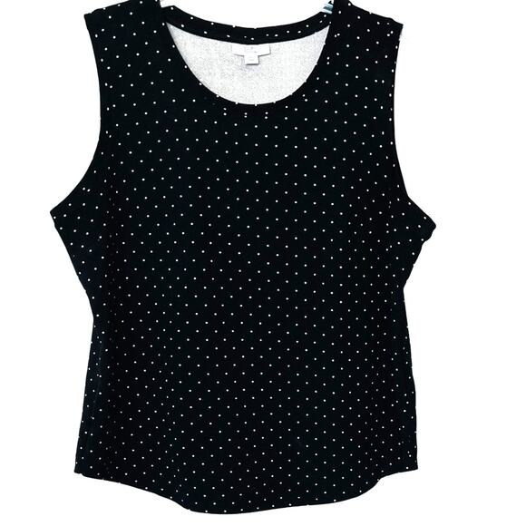 CROFT & BARROW SLEEVELESS ROUND NECK TOP, WOMENS, XXL, BLACK W/ WHITE POLKA DOTS - Picture 1 of 10